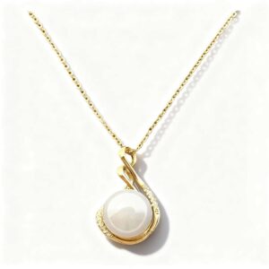 JH PEARL S925 Sterling Silver Gold Plated Simulated Pearl Necklace for Women, Classic Elegant Jewelry Gift (10mm)